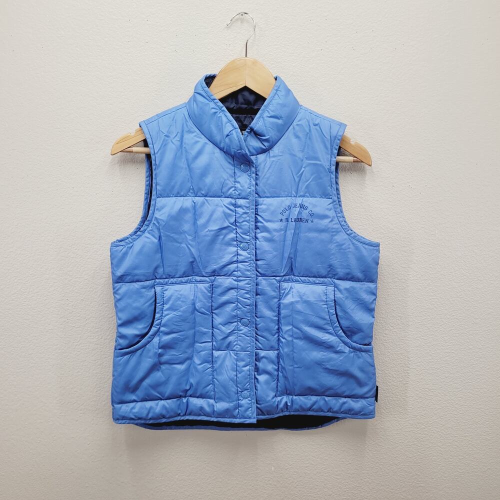 VTG Y2K Polo Jeans Ralph Lauren Puffer Vest Womens S Blue Snap Streetwear
